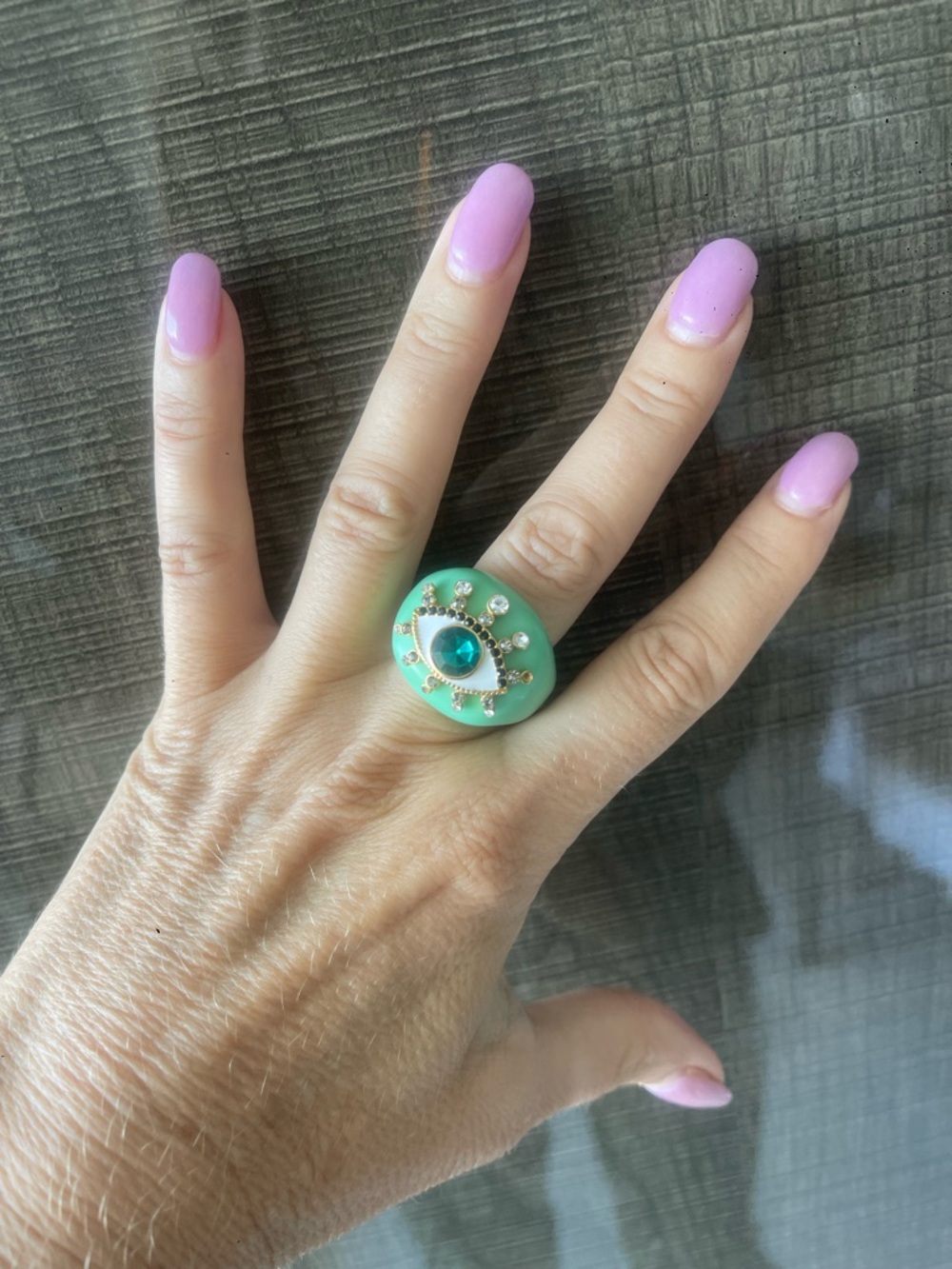 Mint Green Eye Statement Ring with Teal Center